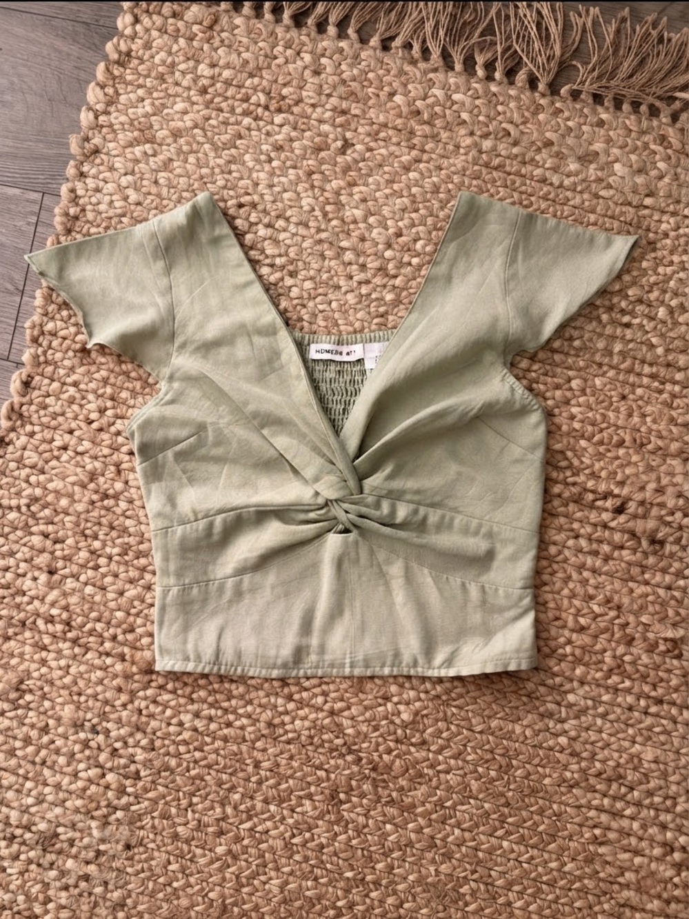 Midnight Sky -Twist-Front V-Neck Crop Top — Sage Green